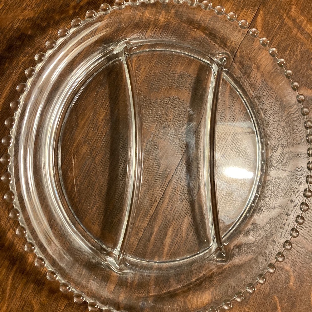 10" Round 3 Part Relish Candlewick Glass Vintage
